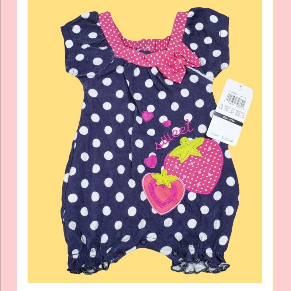 NWT Peanut Buttons Polka Dot Strawberry Romper Size 6-9 months